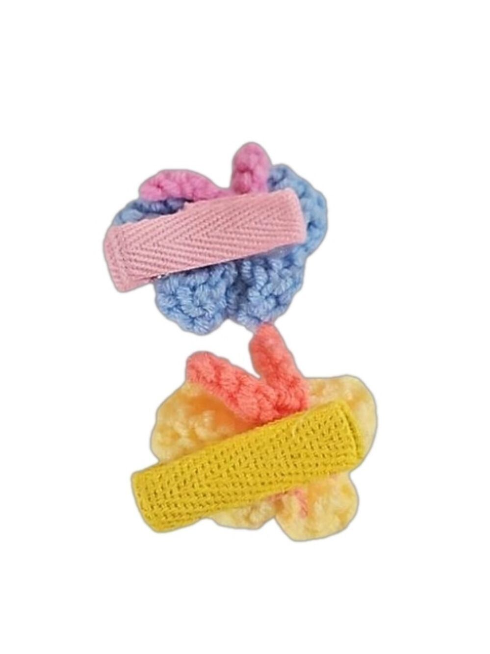 Hand Crafted Hand Knit Crochet Butterfly Hair Clip blue-yellow 1" Alligator clip - Picture 5 of 17